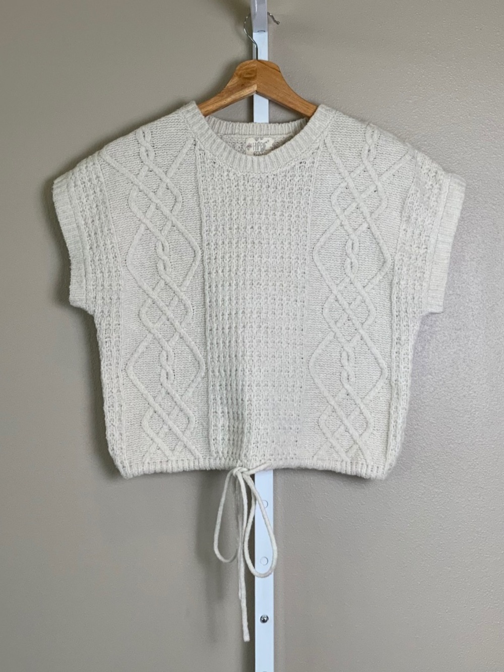 Hippie Rose Cable Knit Cap Sleeve Drawstring Hem Sweater